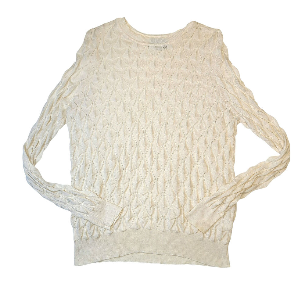 ModCloth Women's Lively Textered Ivory Long Sleeve Top Size Large